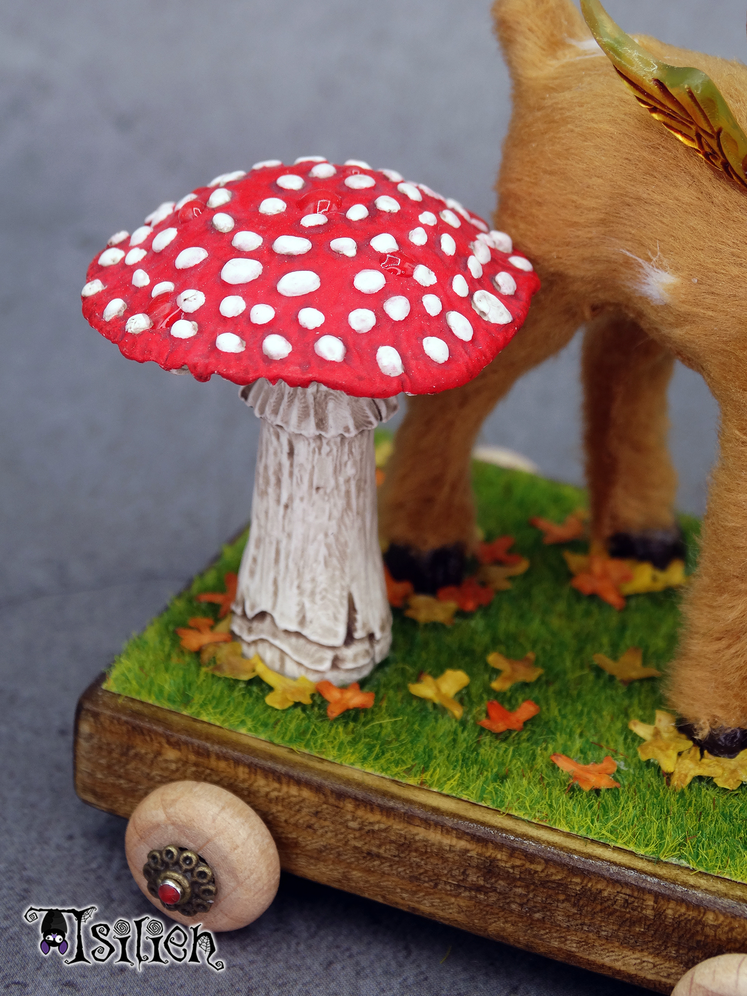 Juguete de arrastre de cervatillo alado para muñecas Blythe y similares (escala 1:6), con inspiración otoñal. Carrito de madera, con ruedas funcionales.