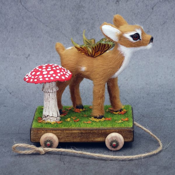 Juguete de arrastre de cervatillo alado para muñecas Blythe y similares (escala 1:6), con inspiración otoñal. Carrito de madera, con ruedas funcionales.
