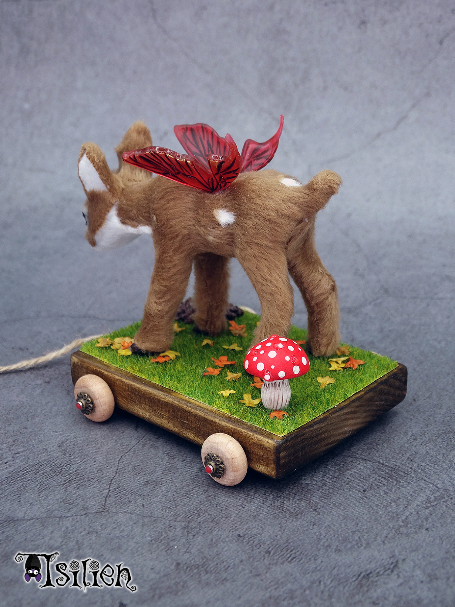 Juguete de arrastre de cervatillo alado para muñecas Blythe y similares (escala 1:6), con inspiración otoñal. Carrito de madera, con ruedas funcionales.