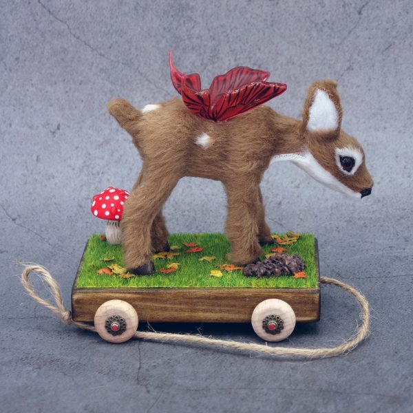 Juguete de arrastre de cervatillo alado para muñecas Blythe y similares (escala 1:6), con inspiración otoñal. Carrito de madera, con ruedas funcionales.